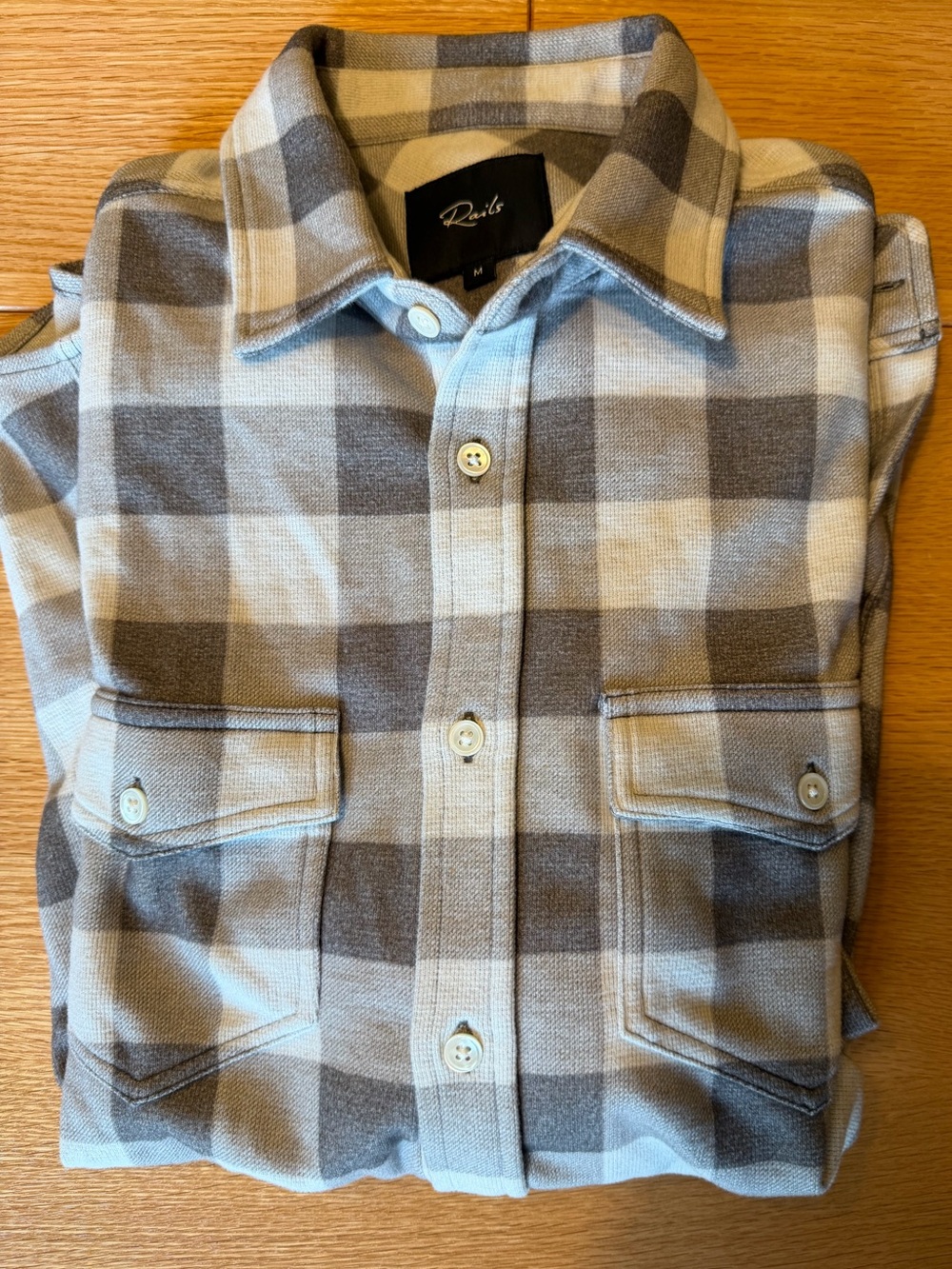Rails Men's Buffalo Check Stretch Flannel Shirt Gray Blue M! Like New